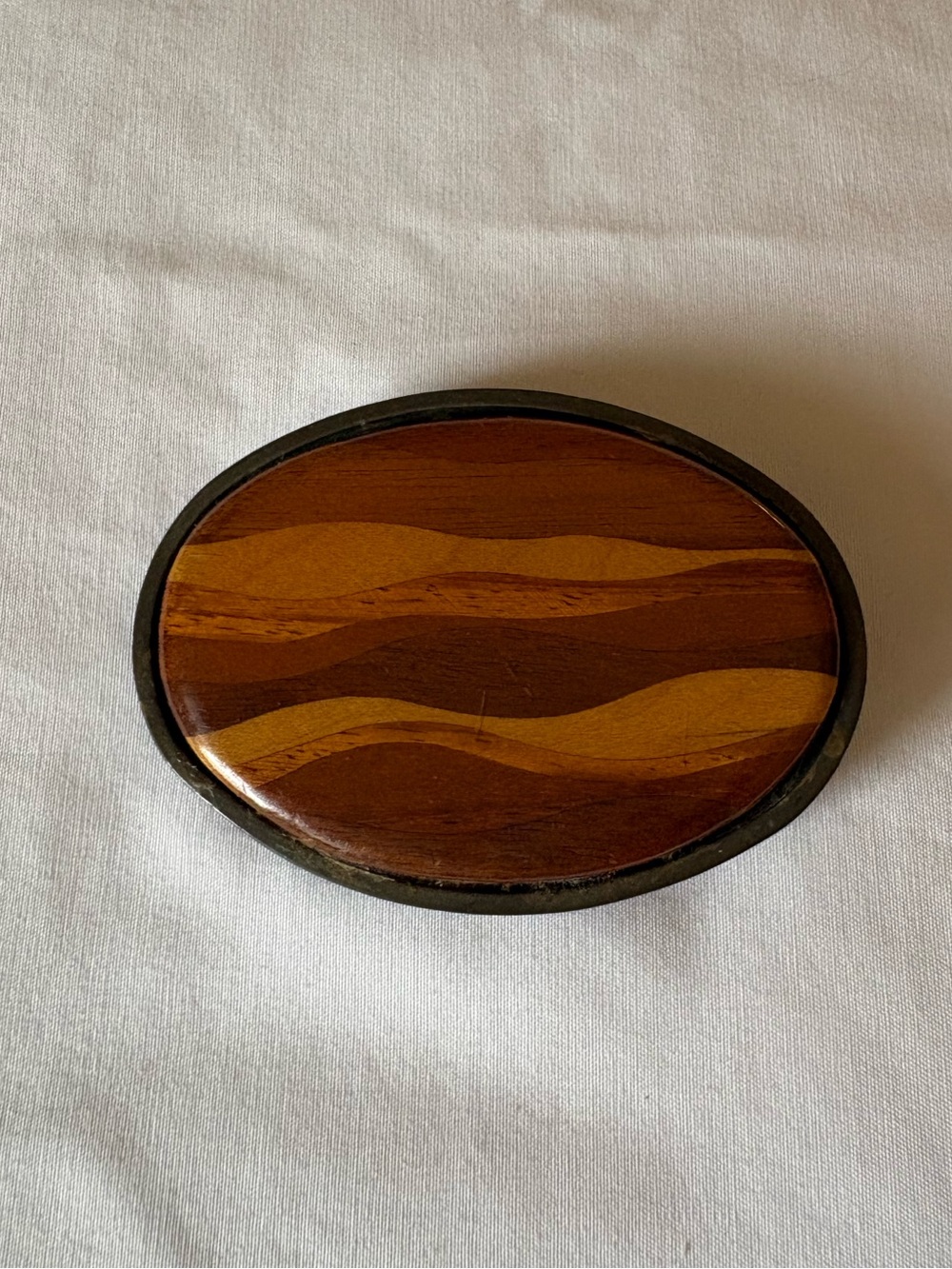 Vintage Wood-Inlay Solid-Brass Belt Buckle